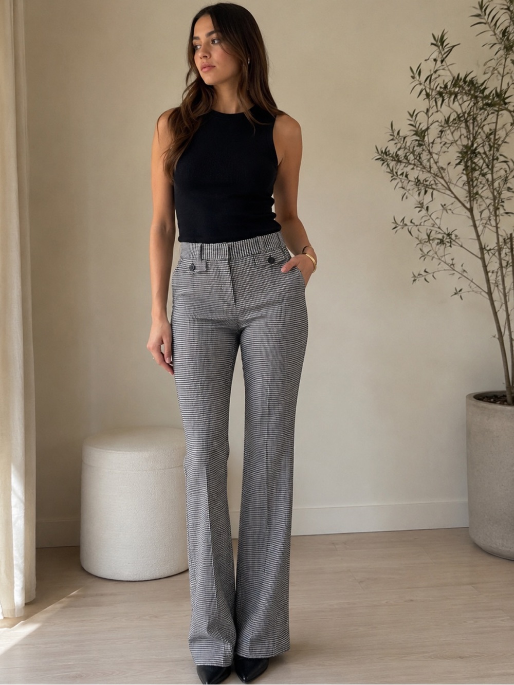Derek Lam 10 Crosby Black & White Houndstooth Flare Trousers Career Pants size 4